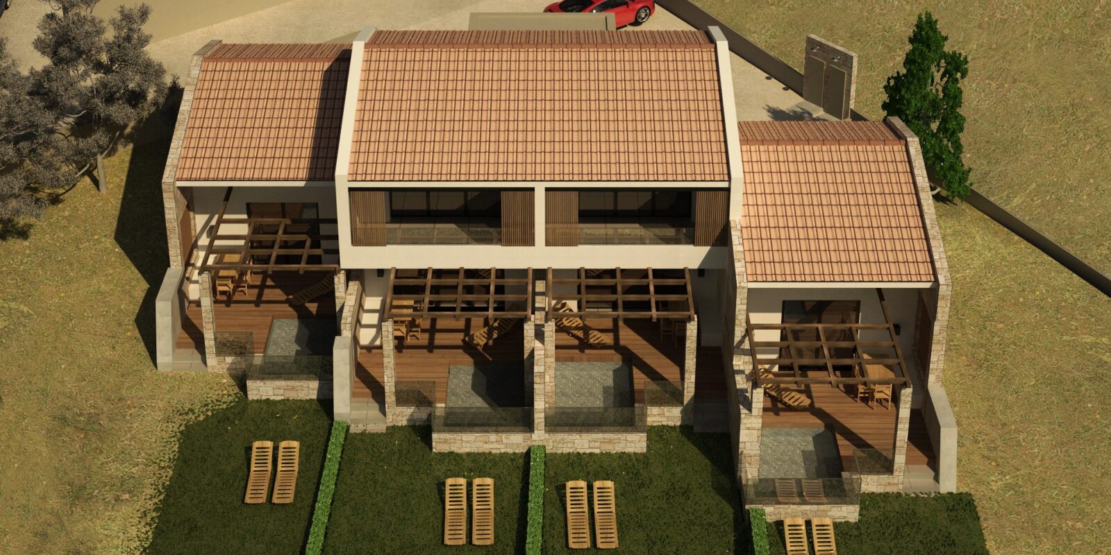 Aerial view · private courts