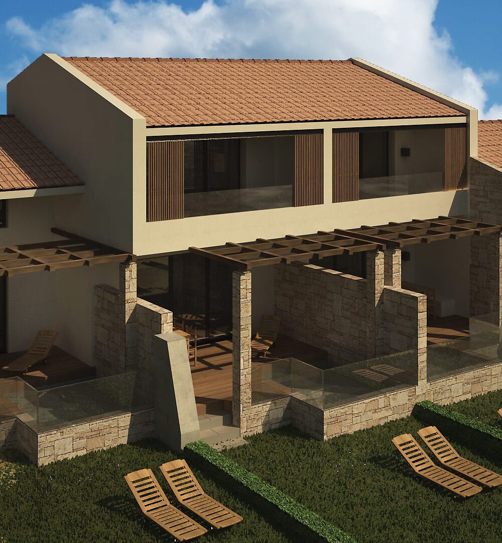 Main elevation · stone & pergolas